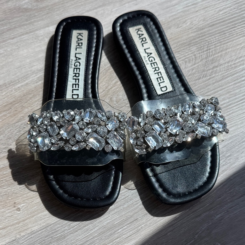 Karl Lagerfeld Black Sandals with Silver Embellishments